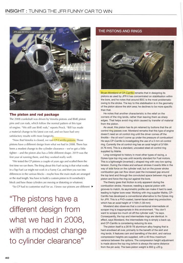 John Force Funny Car Piston and Ring Focus